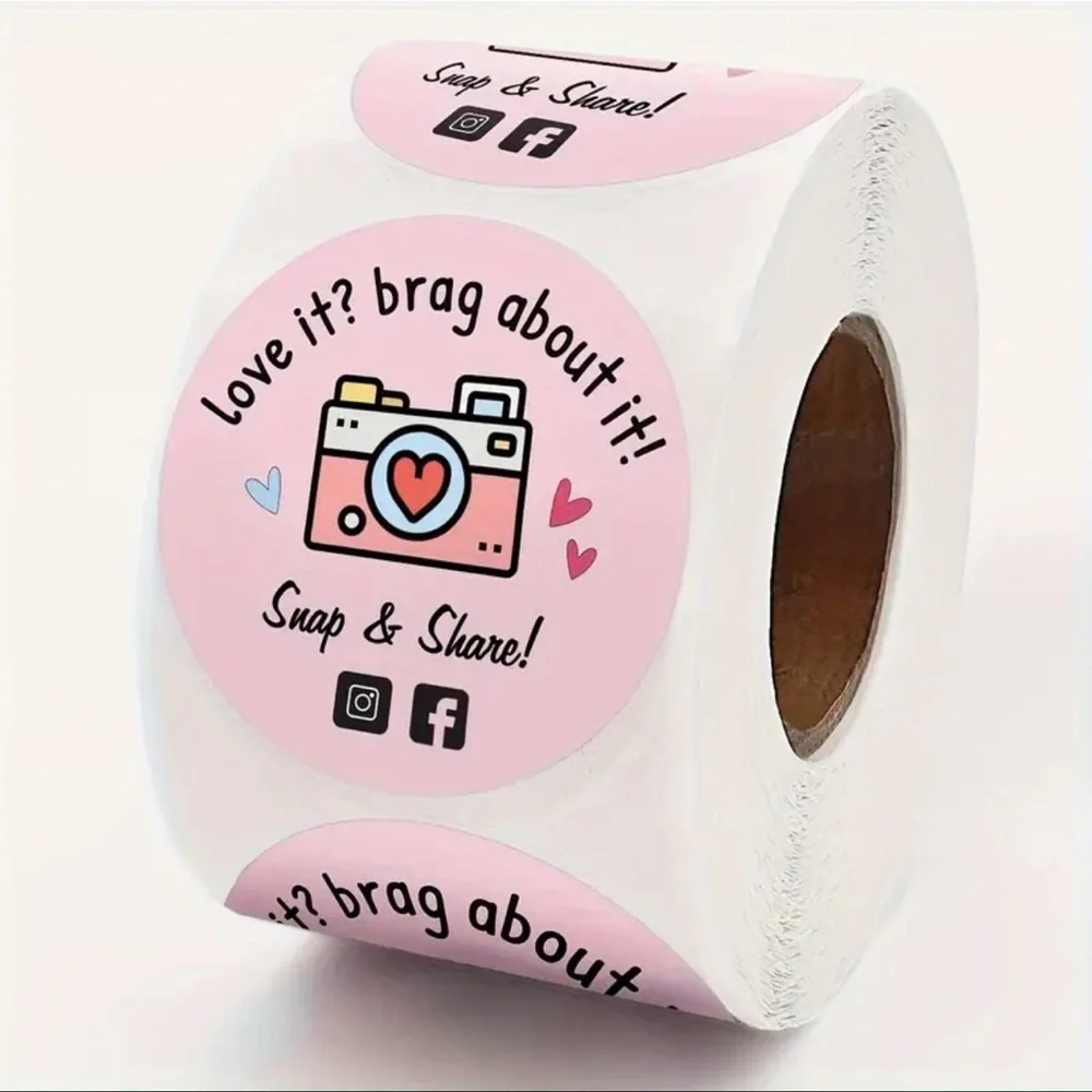 500pcs. Cute Retro Pink Camera Stickers -  Thank You Stickers - Picture 3 of 5